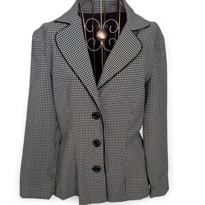 A-List Women's Blazer Jacket - Size L Black White Houndstooth Check Lined